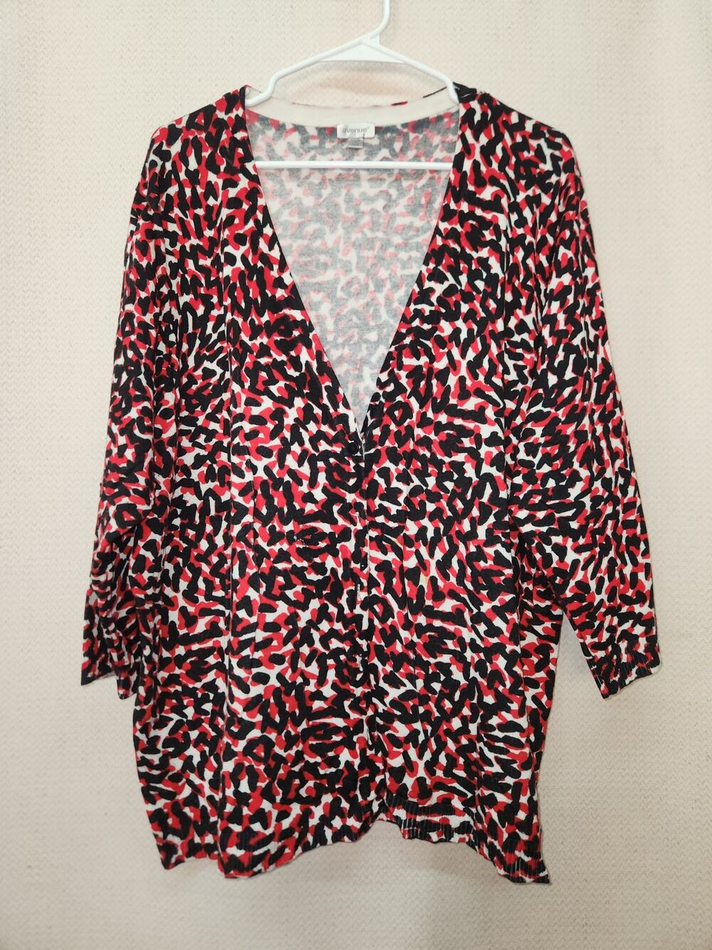 Avenue Red and Black Animal Print Cardigan